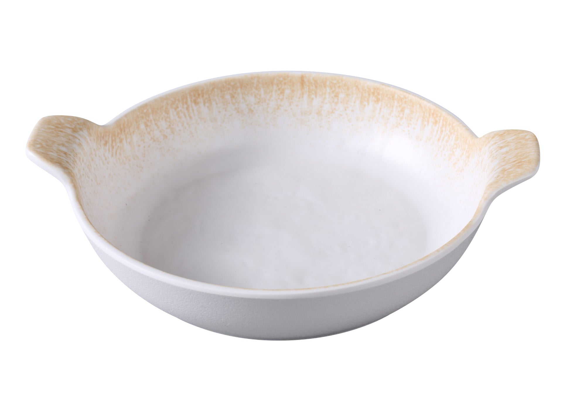 Yanco Bowl With Ear OP-709 combines practical design with elevated style, making it ideal for serving pasta, salads, and more. Crafted from durable melamine, this 25 oz bowl showcases a textured surface accented by a golden design, adding a refined touch to modern dining presentations. The added ear handle enhances ease of handling, while the sturdy build is suited for frequent use in restaurants, buffets, and catered events.