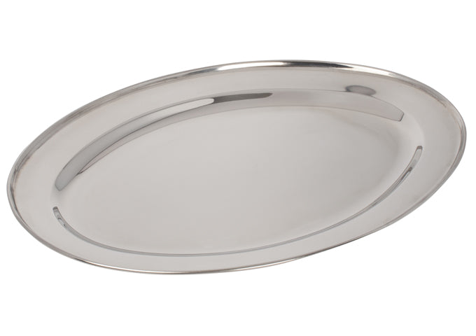 Winco OPL-12 to OPL-22 Stainless Steel 12" x 8-5/8" to 21-3/4" x 14-1/2" Oval Serving Platter