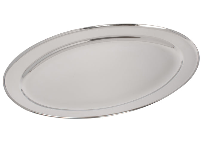 Winco OPL-12 to OPL-22 Stainless Steel 12" x 8-5/8" to 21-3/4" x 14-1/2" Oval Serving Platter