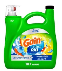 Gain + Ultra Oxi HE Liquid Laundry Detergent, Waterfall Delight, 4.55 L (154 fl oz), cleans tough stains and leaves clothes soft with a fresh, long-lasting scent