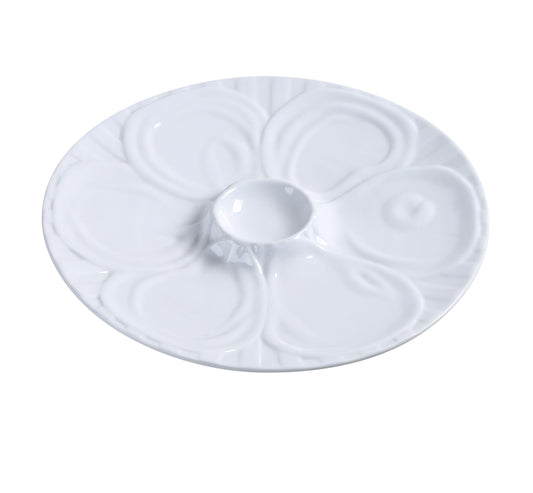 Yanco Oyster Plate OYS-9 is a sophisticated and functional addition to any seafood dining experience. Crafted from high-quality porcelain, its round shape and smooth white glaze provide an elegant presentation, making it ideal for serving fresh oysters in style. Designed for both home and professional use, this plate is oven, microwave, and dishwasher safe, ensuring convenience and durability. 