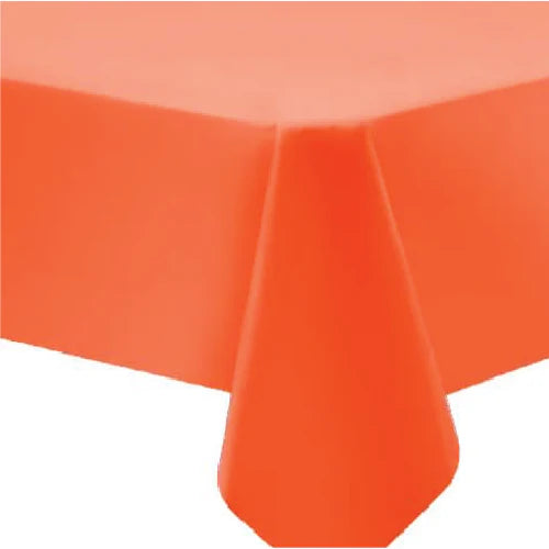 54"x108" table cover in white, red, blue, ivory, yellow, silver, lime green, hot pink, orange, black, green, gold, purple, and hunter green. Durable, disposable, and perfect for events.