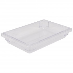 Stanton Trading 12" x 18" x 3.5" deep, 1.75 gallon capacity, clear, rectangular polycarbonate food storage box. The container is durable, easy to clean, and NSF-certified, ideal for safely storing and organizing food in commercial kitchens.