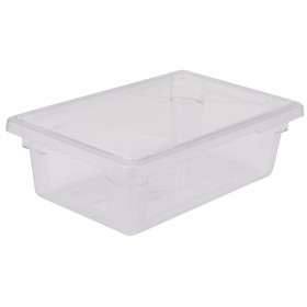 Stanton Trading 12" x 18" x 6" deep, 3 gallon capacity, clear, rectangular polycarbonate food storage box. The container is durable, easy to clean, and NSF-certified, ideal for safely storing and organizing food in commercial kitchens.