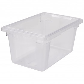 Stanton Trading 12" x 18" x 9" deep, 4.75 gallon capacity, clear, rectangular polycarbonate food storage box. The container is durable, easy to clean, and NSF-certified, ideal for safely storing and organizing food in commercial kitchens.