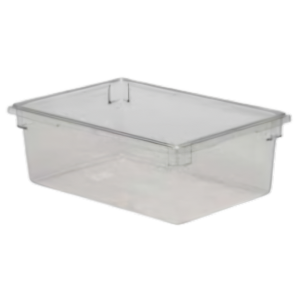 Stanton Trading 12" x 26" x 15" deep, 22-gallon capacity, clear, rectangular polycarbonate food storage box. The container is durable, easy to clean, and NSF-certified, ideal for safely storing and organizing food in commercial kitchens.