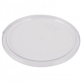 Food storage container lid stanton trading made from clear polycarbonate. It is designed to fit 12 qt., 18 qt., and 22 qt. round food storage containers, ensuring a secure and airtight seal.