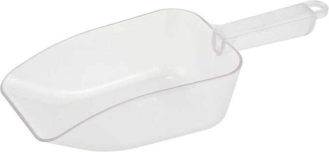 32oz clear polycarbonate scoop stanton trading with a sturdy handle and deep, wide design for efficient scooping of bulk ingredients, ice, or dry goods. Durable, lightweight, and resistant to cracking for long-lasting use.