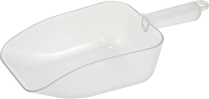 Large 64oz clear polycarbonate scoop stanton trading with a sturdy handle and deep, wide design for efficient scooping of bulk ingredients, ice, or dry goods. Durable, lightweight, and resistant to cracking for long-lasting use.