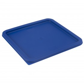 Stanton Trading PCSL-121822 Blue square polycarbonate food storage lid designed to fit 12-quart, 18-quart, and 22-quart containers. The lid has a smooth, flat surface with a slightly raised edge for secure placement on matching containers, ensuring a tight and protective seal. NSF certified for safe food storage.
