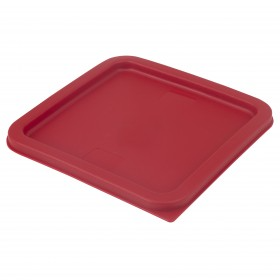 Stanton Trading PCSL-68 Red, square polycarbonate food storage lid designed to fit 6-quart and 8-quart containers. The lid has a smooth, flat surface with a slightly raised edge for secure placement on matching containers, ensuring a tight and protective seal.