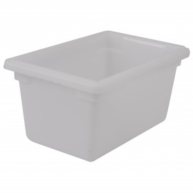 Stanton Trading 4.75-gallon capacity, white polyethylene food storage box with dimensions of 12" x 18" x 9". Designed for durable food storage, it is ideal for commercial kitchens and complies with NSF standards.