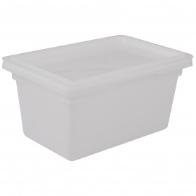 Stanton Trading 22 gallon capacity, white polyethylene food storage box with dimensions of 18" x 26" x 15". Designed for durable food storage, it is ideal for commercial kitchens and complies with NSF standards.