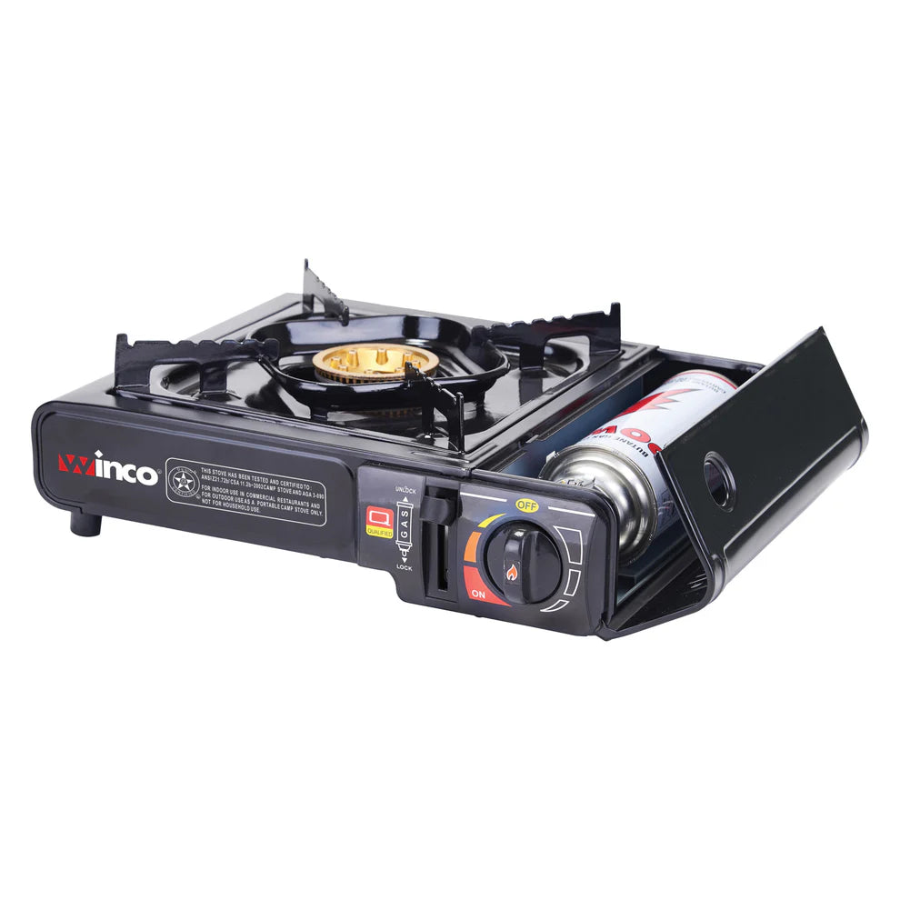 Winco PGS-1K, 9500 BTUs, Brass Burner, Black Portable Gas Cooker