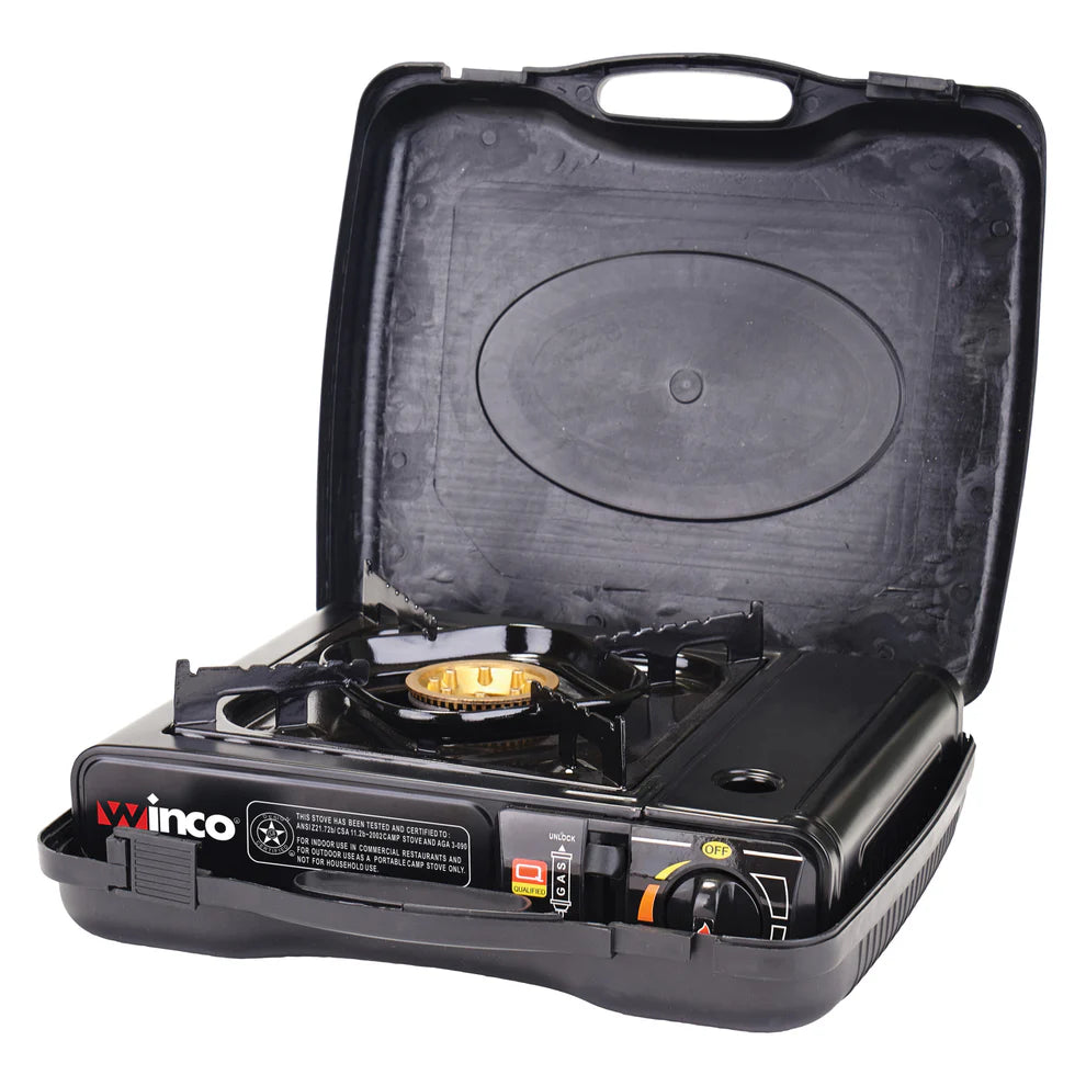 Winco PGS-1K, 9500 BTUs, Brass Burner, Black Portable Gas Cooker