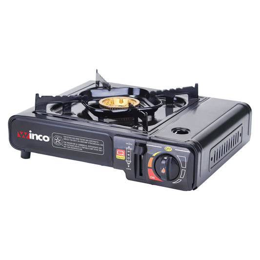 Winco PGS-1K, 9500 BTUs, Brass Burner, Black Portable Gas Cooker