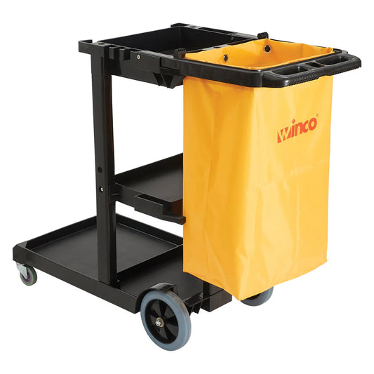 Winco PJC-4538, 3 Shelves, 45"x18.25"x38.25", Black Janitorial Cart