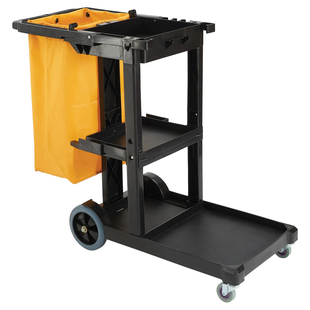 Winco PJC-4538, 3 Shelves, 45"x18.25"x38.25", Black Janitorial Cart