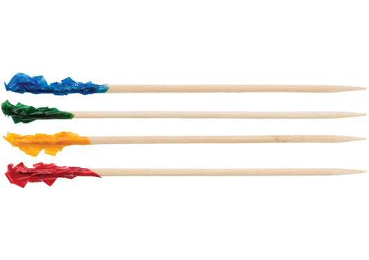 Winco PK-C2 and PK-C4, 2-9/16"L and 3-15/16"L 1,000/bag Cellophane Frills Picks - Restaurant Kitchen, Buffet Stations, Catering Services