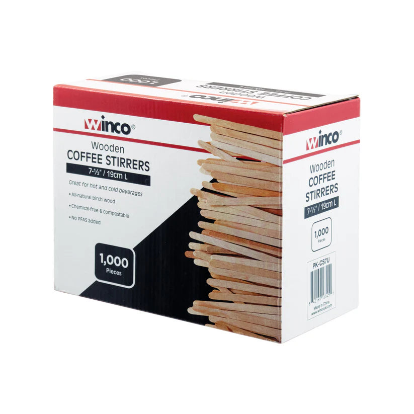 Winco PK-CS7U/PK-CS7W, 7-1/2"L Wood, 1000/Pk, Wrapped & Unwrapped Coffee Stirrer