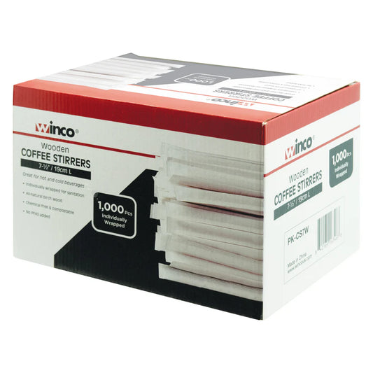 Winco PK-CS7U/PK-CS7W, 7-1/2"L Wood, 1000/Pk, Wrapped & Unwrapped Coffee Stirrer