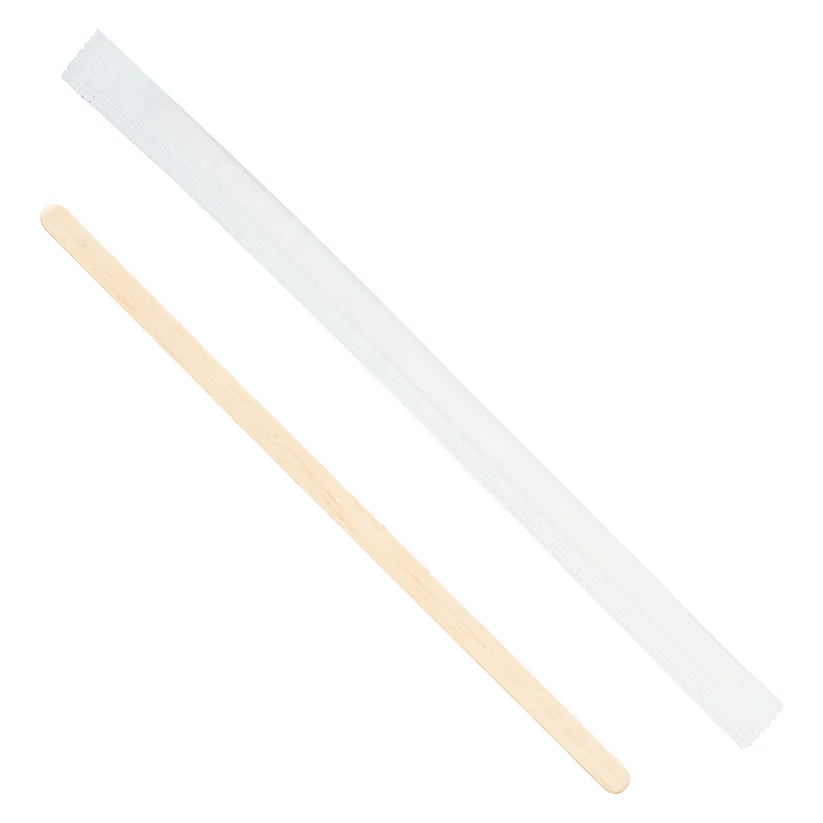Winco PK-CS7U/PK-CS7W, 7-1/2"L Wood, 1000/Pk, Wrapped & Unwrapped Coffee Stirrer