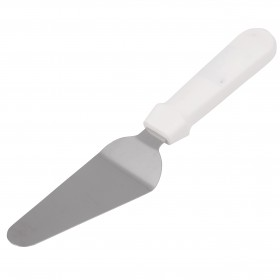 pie and cake server stanton trading  features a stainless steel blade for durability and precision. Its white plastic handle offers a comfortable and secure grip for easy serving. Designed for smoothly slicing and lifting cakes, pies, and other desserts. Perfect for bakeries, restaurants, and home use.
