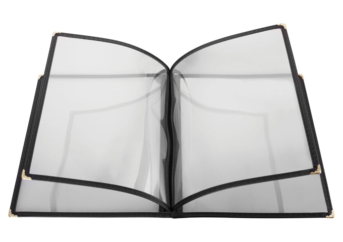 Winco PMCF-9K, 9-5/8" x 12-1/8" 4 Page Black Menu Cover - Restaurant Kitchen, Buffet Stations, Catering Services