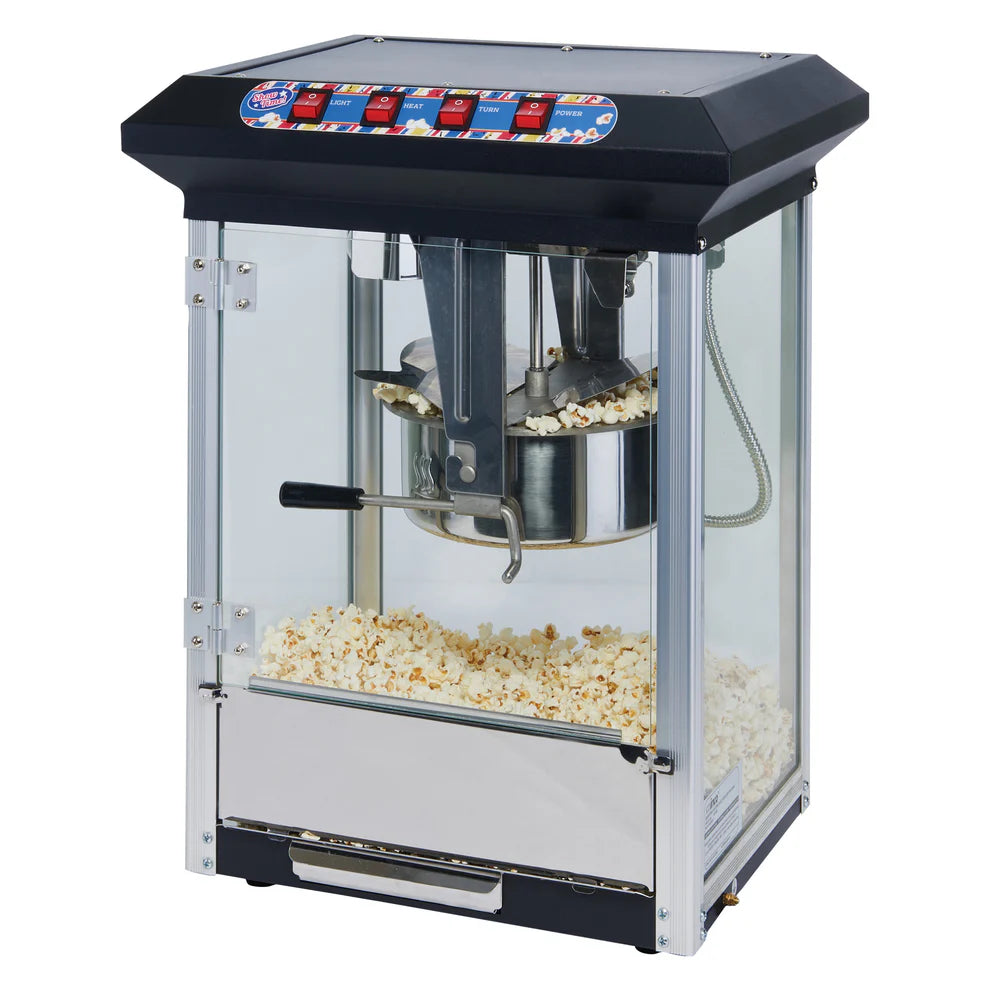 Winco POP-8B, 8oz 120V S/S Pot, Black Electric Popcorn Machine
