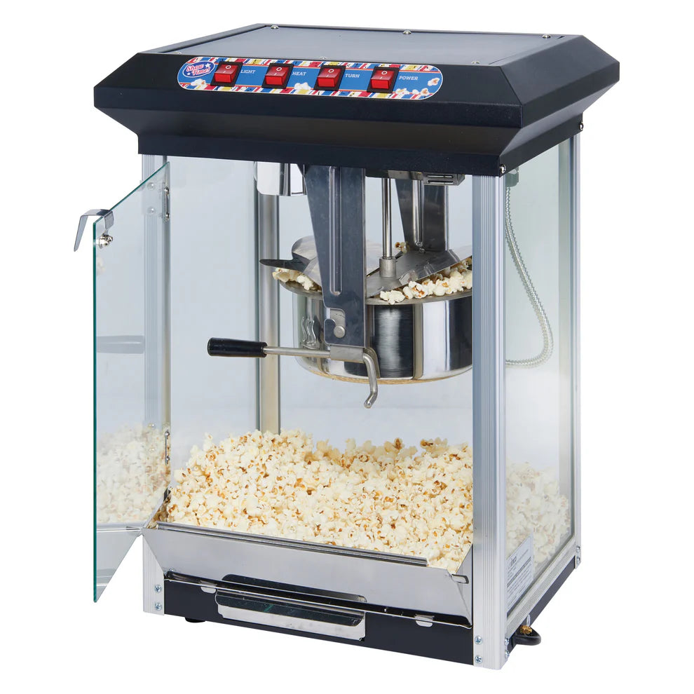 Winco POP-8B, 8oz 120V S/S Pot, Black Electric Popcorn Machine