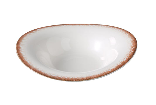 Yanco Soup Plate PR-408 offers a beautifully rustic touch to your tabletop with its warm brown rim and classic white center. Ideal for serving soups, stews, or brothy pastas, this 12 oz plate combines depth and elegance in a functional design. Part of the Porto collection, it’s made from durable porcelain with a glazed finish that ensures long-lasting performance in both casual and upscale dining settings.