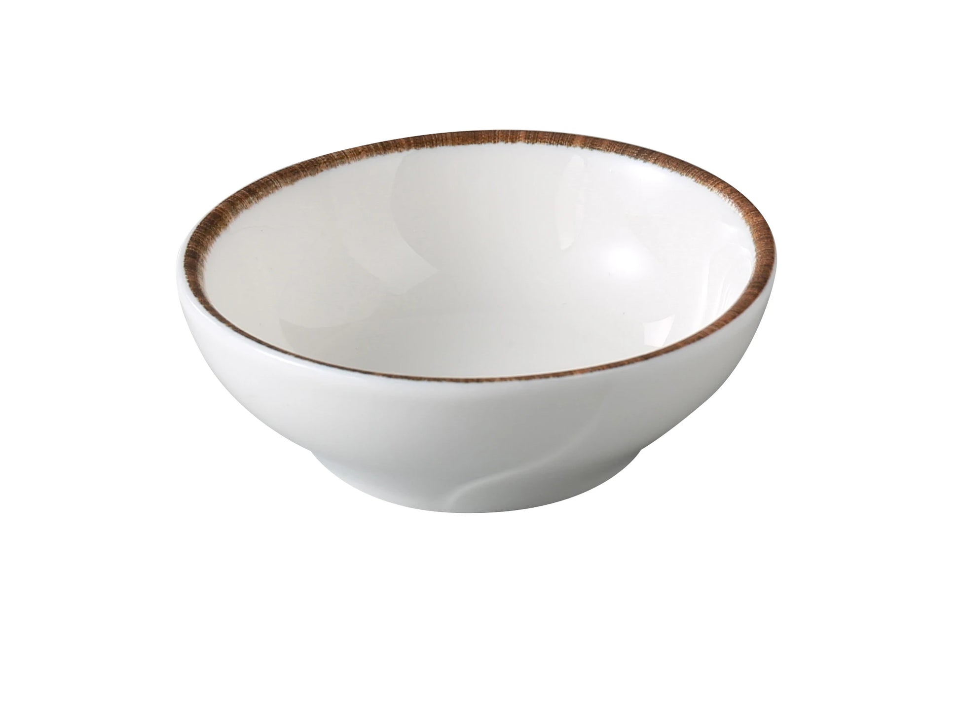 Yanco Sauce Dish PR-502 is a small yet elegant piece that adds a rustic accent to any tabletop. Featuring the Porto collection's signature earthy brown rim and smooth white center, this 1.5 oz dish is perfect for serving sauces, condiments, or small tasting portions. Crafted from high-quality porcelain, it offers lasting durability and visual charm, ideal for both casual dining and upscale service.