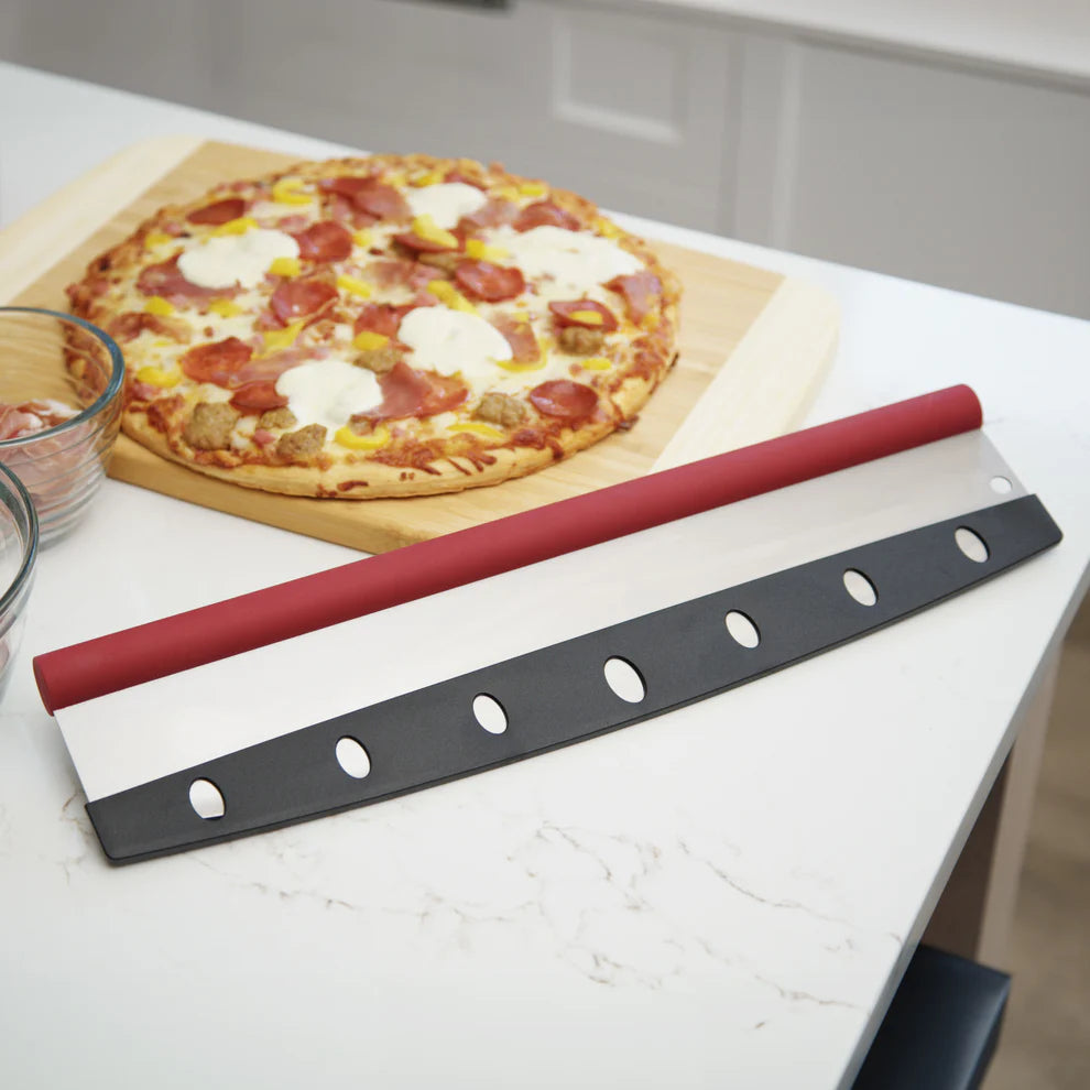 Winco PR18-R, 18-Inch Old Stone, Pizza Rocker with Comfort Grip Handle