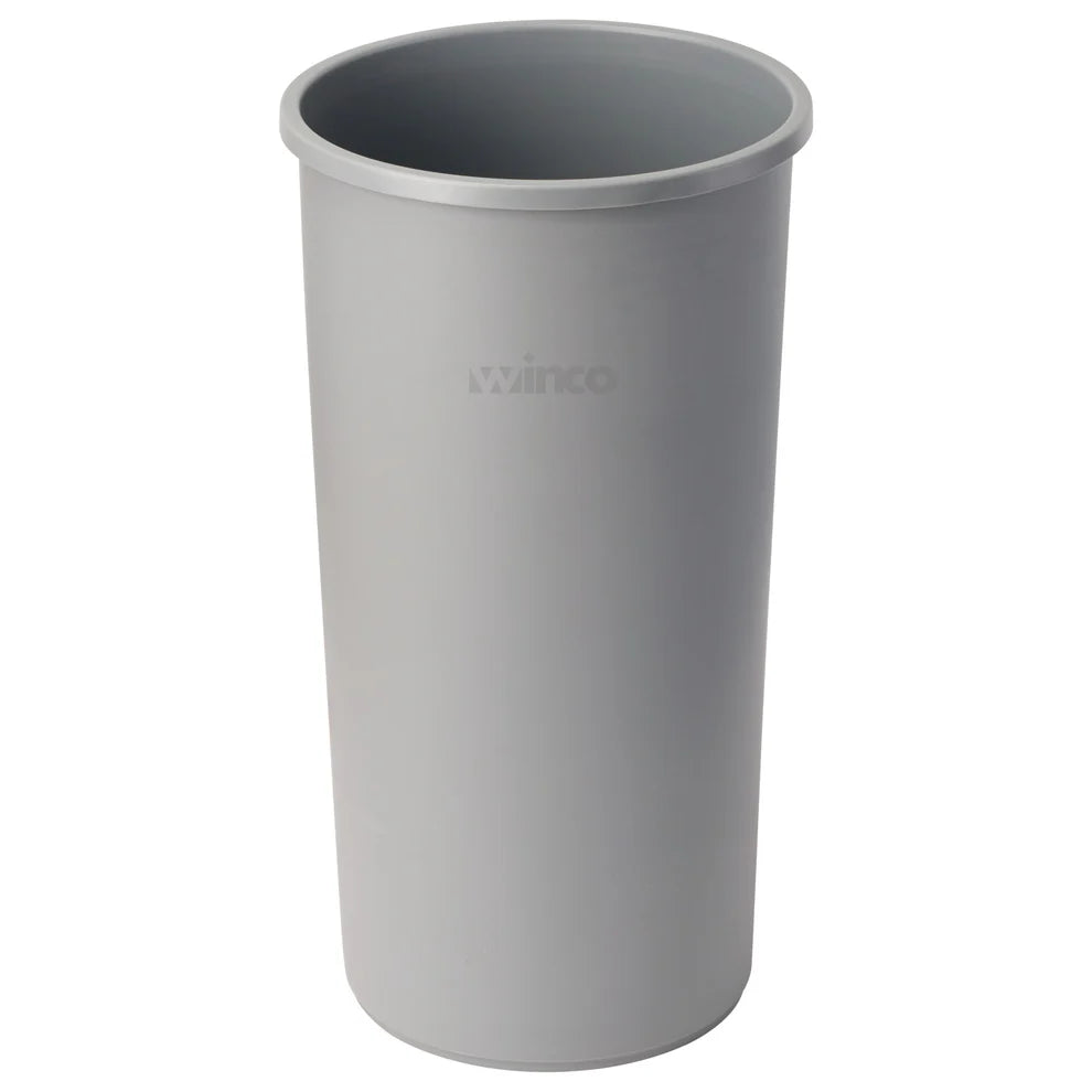 Winco PTCR-22G, 16" Dia x 30-1/2"H, Gray 22 Gallon Round Tall Trash Can
