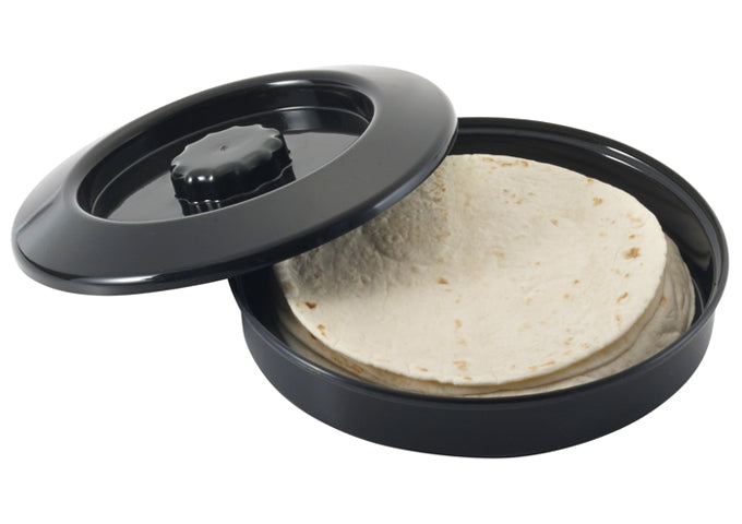 Winco PTW-7K 7-1/2" Dia x 1-7/8"H, Stackable, PP, Black, NSF Tortilla Warmer with Lid