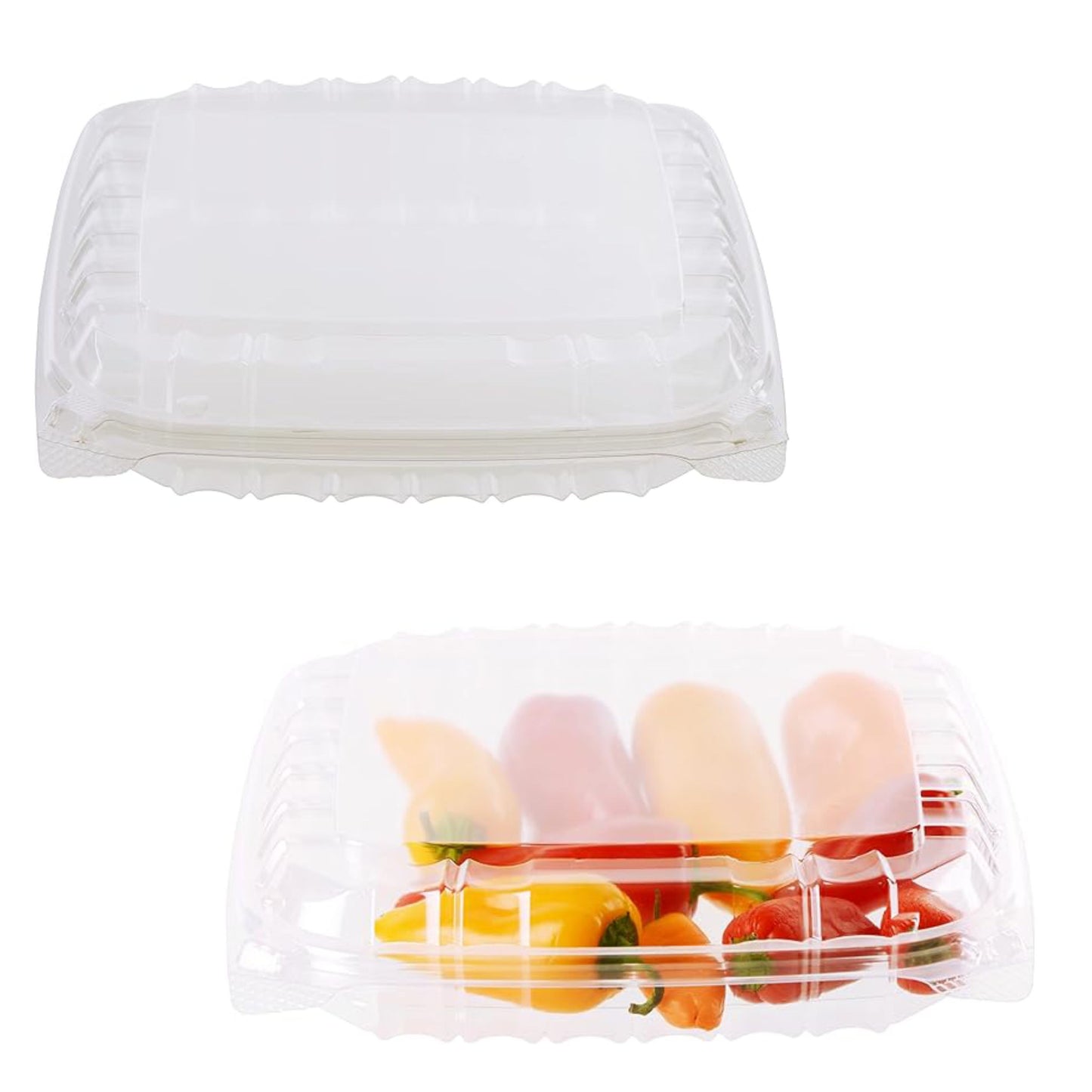8" x 8" x 3" Clear Hinged Lid Clamshell Plastic Container, Single Compartment Take out Containers