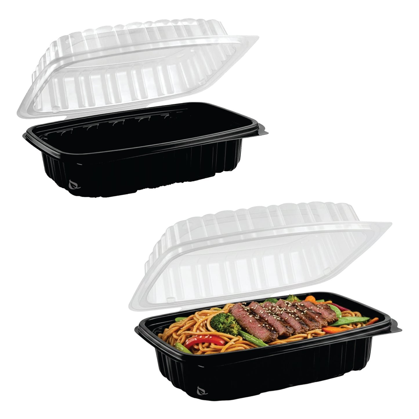 26oz 9x6x3 Clamshell Plastic Food Container Black Base Clear Lid