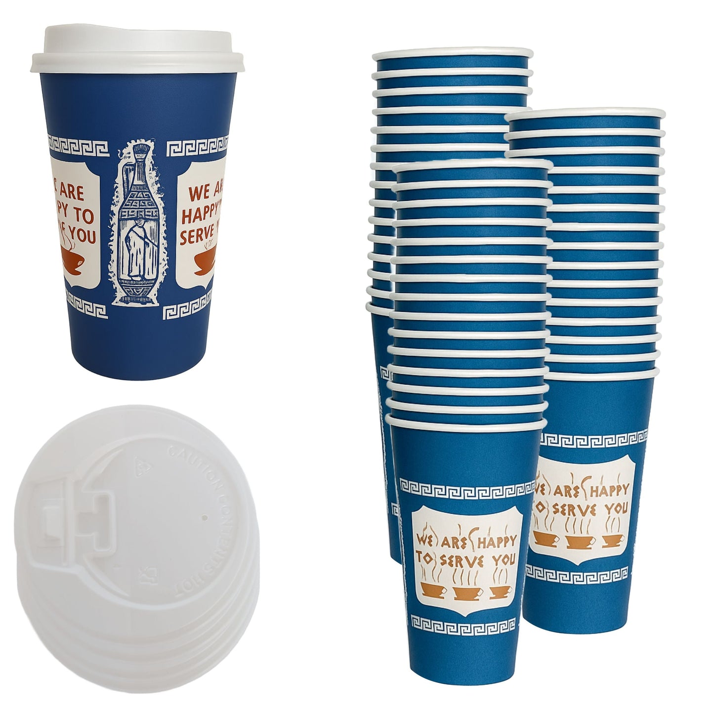 New York Greek Style Insulated Paper Hot Cold Cups with White Dome Lids