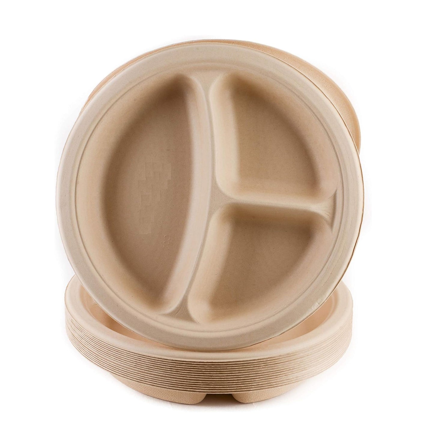 Compostable Natural 3 Compartment Sugarcane Round Plates 100% Biodegradable