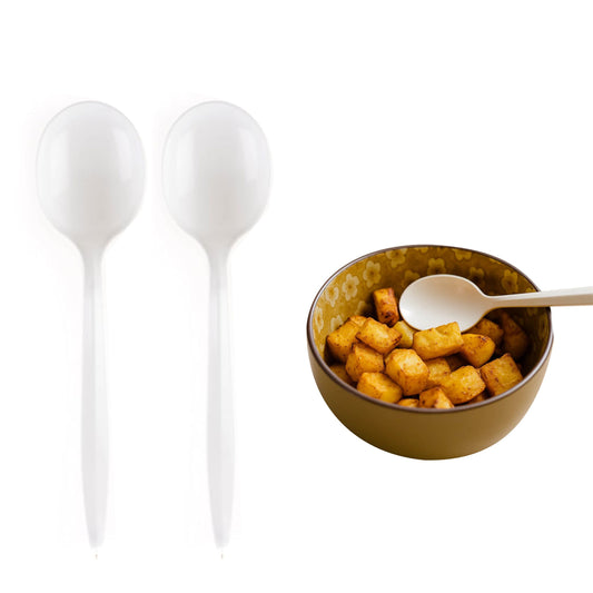Disposable Plastic Medium Weight Spoon White/Black Unwrapped