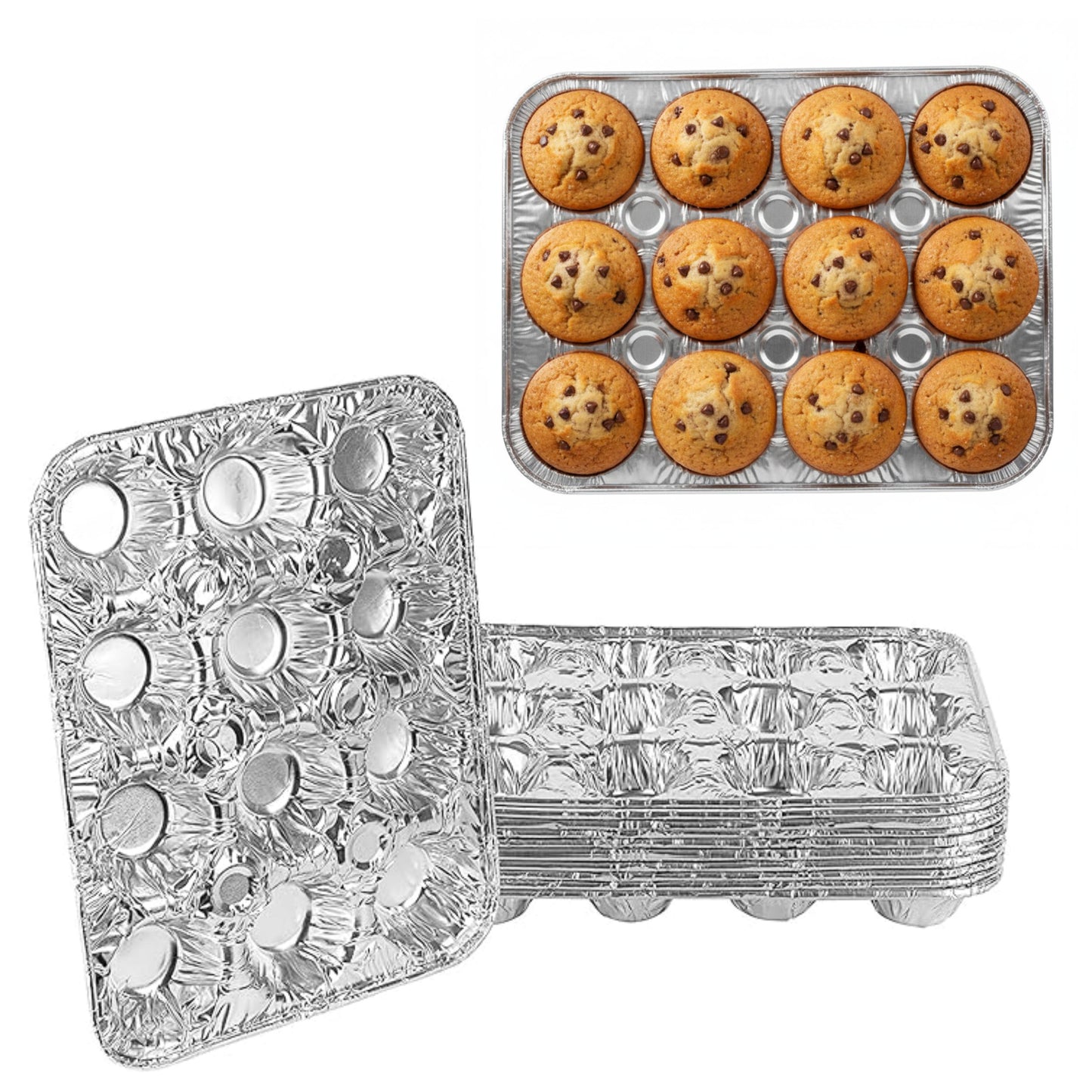 Aluminum 12-Cup Muffin Pan - Disposable Aluminum Cupcake Pans - Reusable, Recyclable - Muffin Tin Great for Baking Cupcakes, Muffins, Small Pies