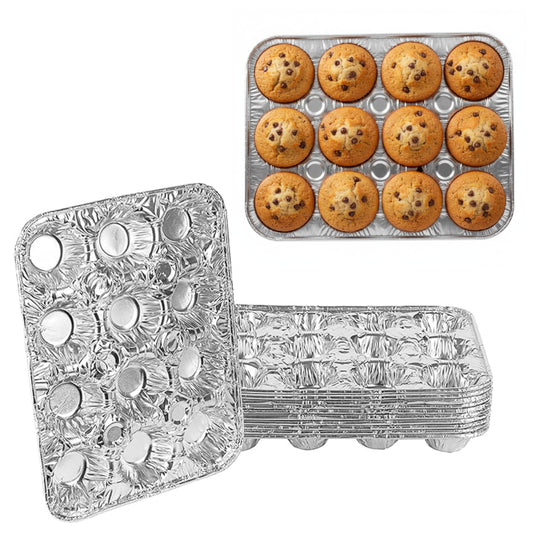 Aluminum 12-Cup Muffin Pan - Disposable Aluminum Cupcake Pans - Reusable, Recyclable - Muffin Tin Great for Baking Cupcakes, Muffins, Small Pies