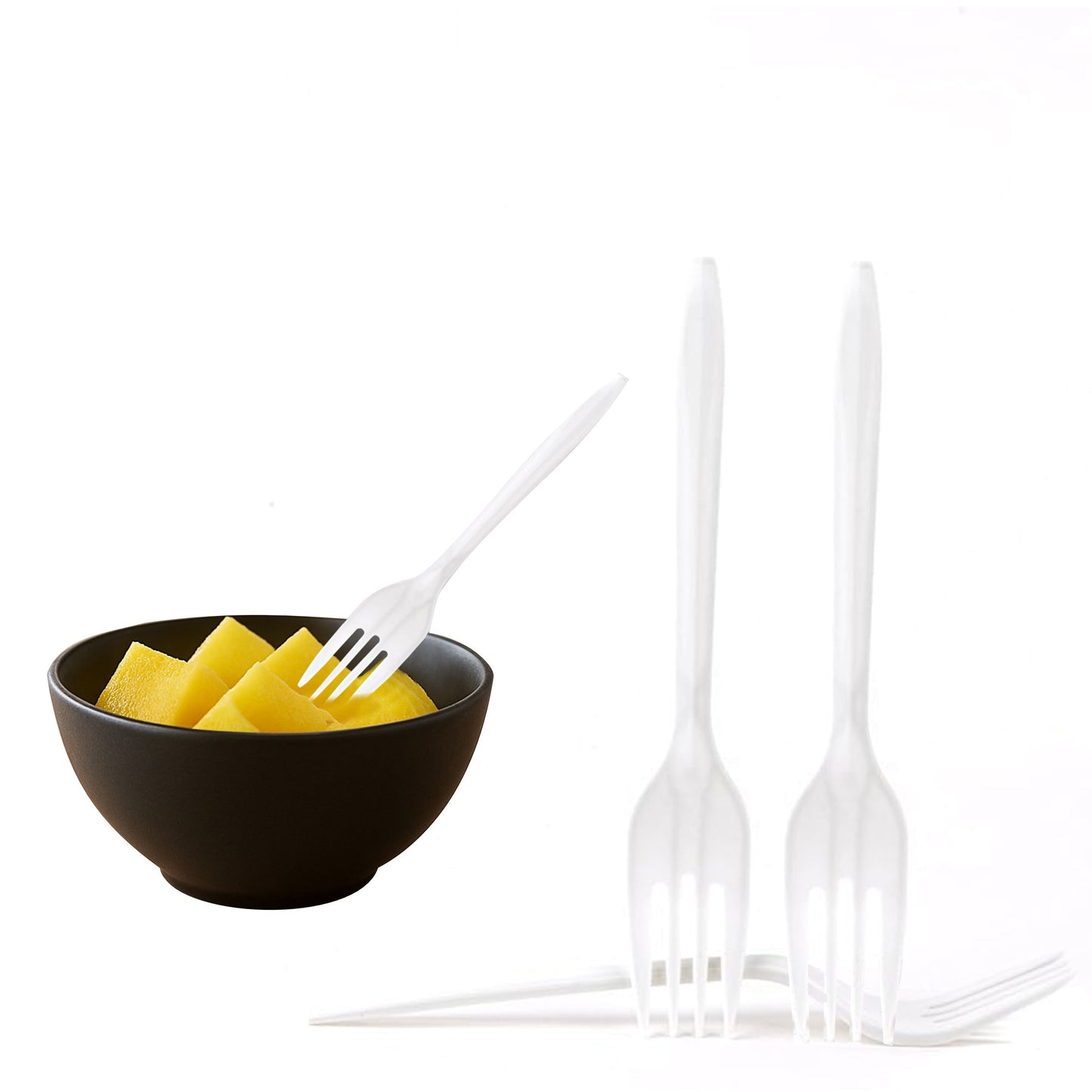 Disposable Plastic Cutlery Fork (1000 Count) Medium Weight White/Black Unwrapped - Great for Parties, Office, Lunch, Restaurants, Take-Out