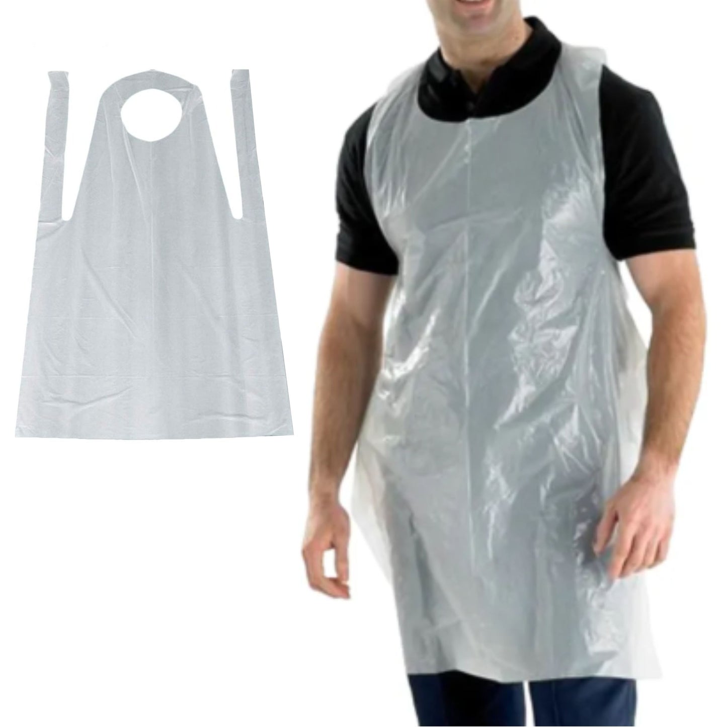 EcoQuality Disposable/Reusable White Plastic Aprons 28" x 46" Durable, Heavy, Waterproof Polyethylene, for Cooking, Painting, Gardening, Men & Women