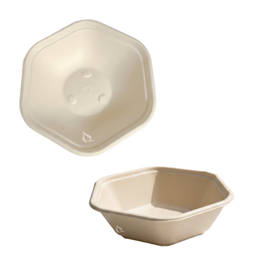 Hexagon 24oz disposable bowl made from sugarcane fiber compostable catering use