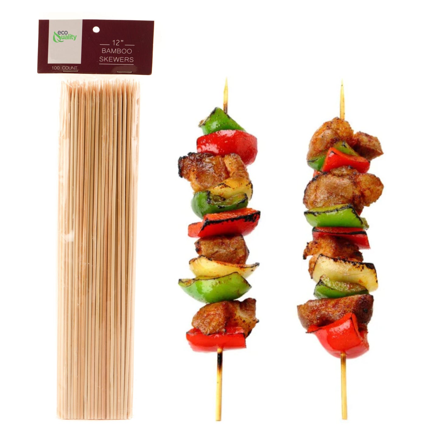 12 Inch Bamboo Skewers - Biodegradable, Sturdy, Eco-Friendly, Reusable, Great for BBQ, Grilling and more!