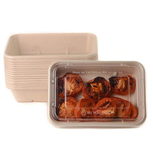 34oz Compostable Rectangular Food Containers with Lids, Ecofriendly Take- Out, Made With Bagasse