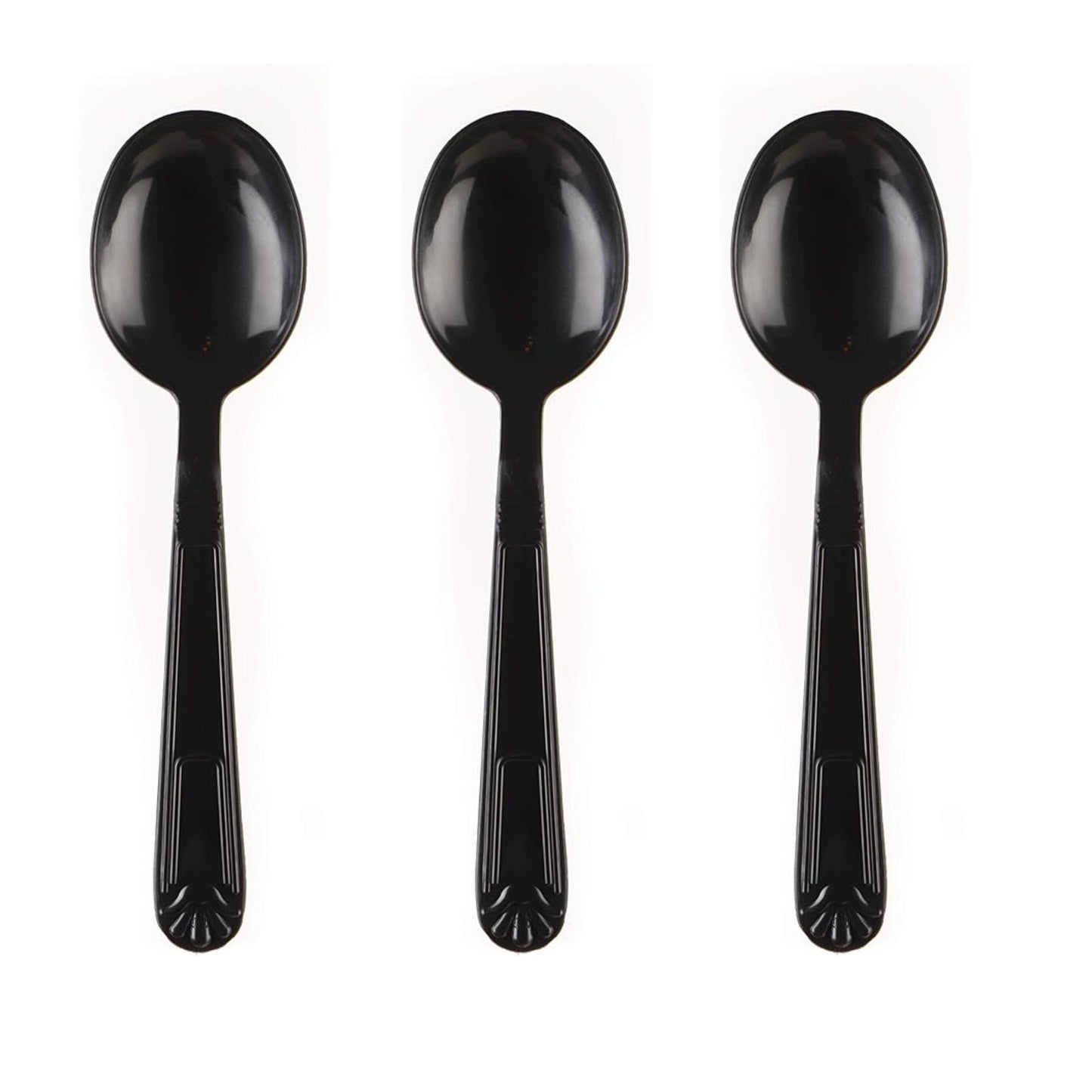 Disposable Plastic Heavy Weight Spoons Black/White Unwrapped