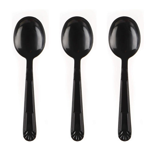Disposable Plastic Heavy Weight Spoons Black/White Unwrapped