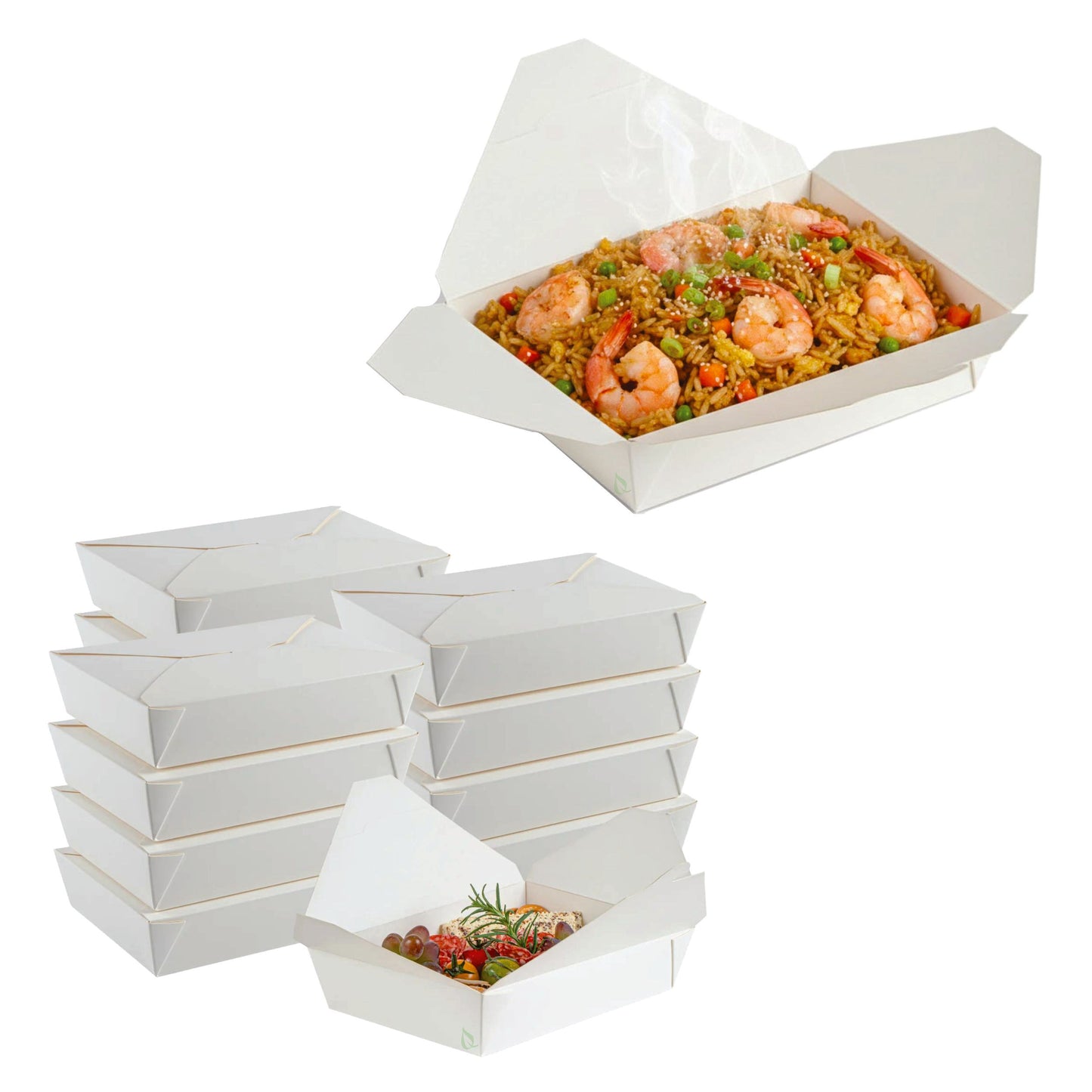 #2 White Paper Take Out Food Containers with Closeable Lid